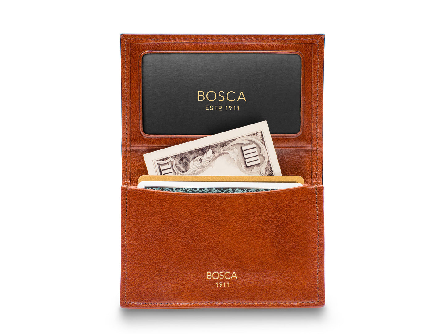 Bosca Old Leather Full Gusset, 2 Pkt Card Case W/ I.D. Cognac