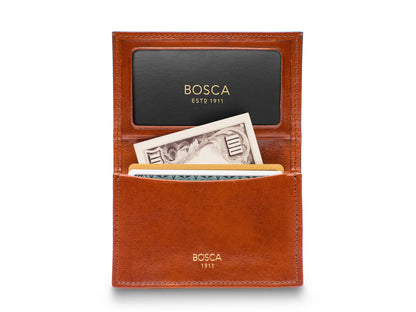 Bosca Old Leather Full Gusset, 2 Pkt Card Case W/ I.D. Cognac