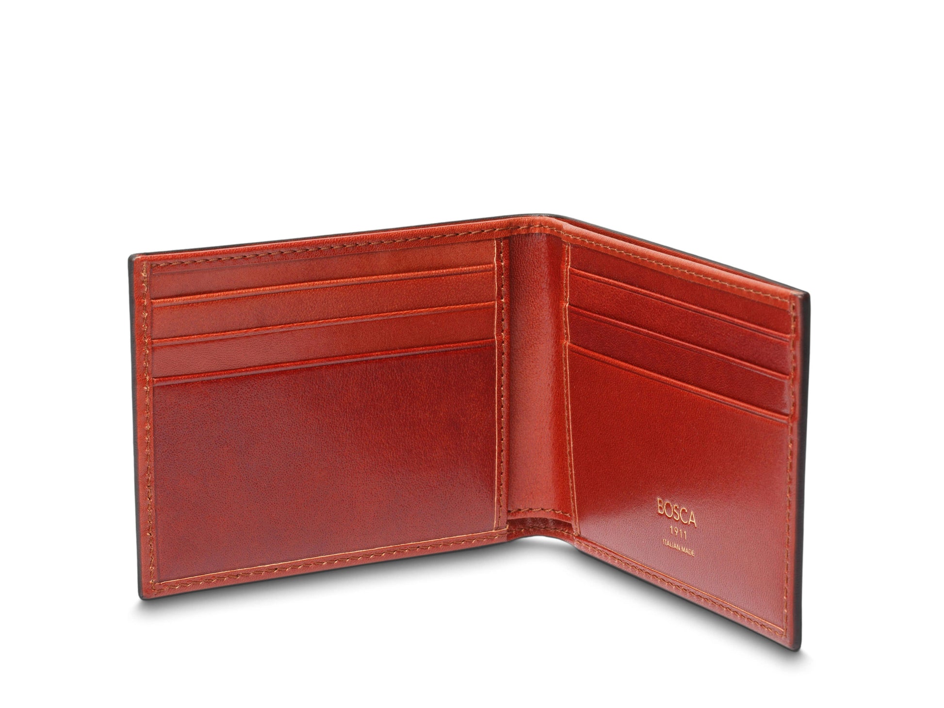 Bosca Smoked Old Leather Small Bifold Wallet Smoked Red