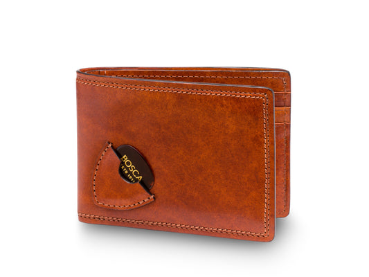 Bosca Dolce Small Bifold Wallet with Guitar Pick Pocket Amber