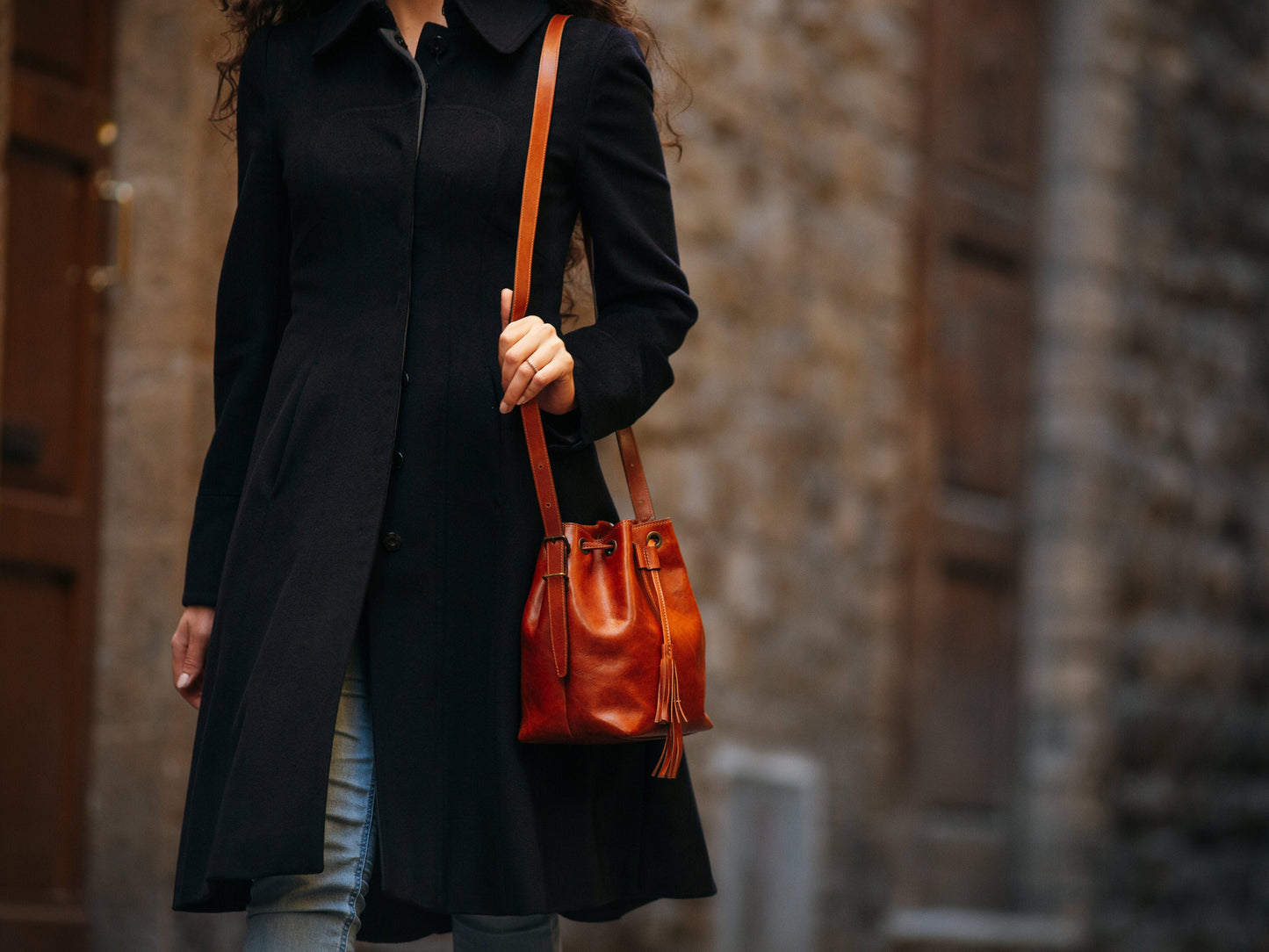 Bosca Mini Bucket Bag  Amber