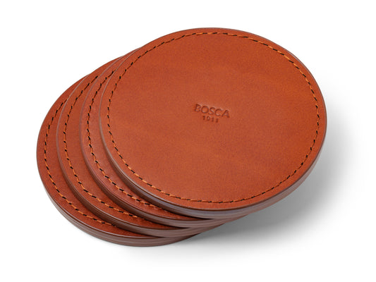 Bosca Vachetta Round Coasters - Set of 4 Brown