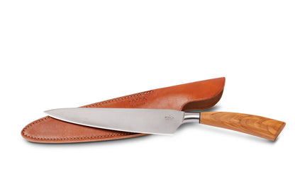 Bosca Olive Handle Chef Knife with Leather Sheath  Amber